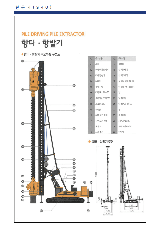 천공기 S40 항타 항발기 장비 도면